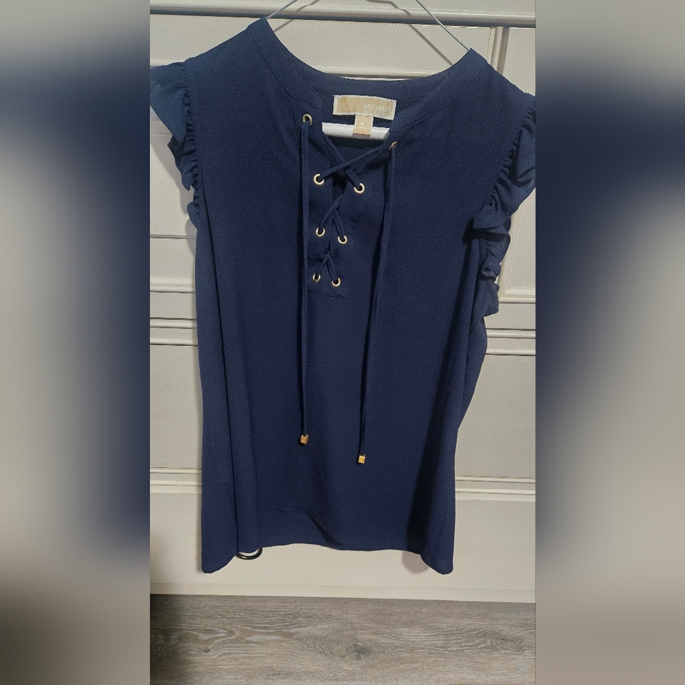 Michael Kors Dark Blue Lace-Up Blouse